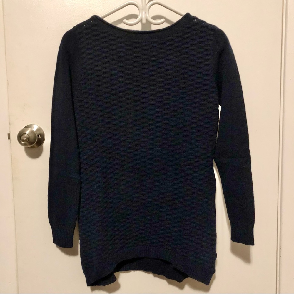 Baci small navy fitted, stretch-knit, long, cozy, boat neck sweater